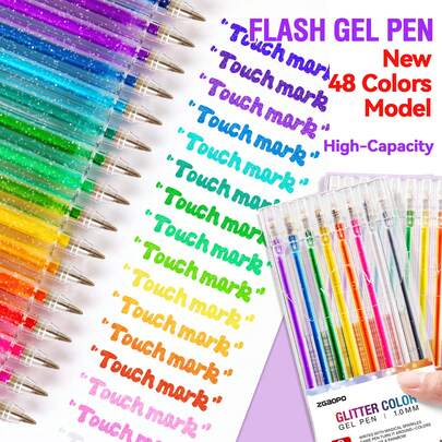 8/12/18/24/36/48 couleurs stylos gel pailletés métalliques, stylos pailletés brillants, surligneurs pailletés rétractables, stylos fluorescents pour étudiants, avec effet scintillant. Convient pour le journaling, le gribouillage, le dessin, le journal intime, le marquage, les cartes de vœux, les affiches. Cadeau idéal pour les garçons/filles étudiants, la rentrée scolaire et les récompenses des enseignants.