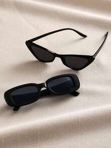 2 Pairs Personalized Fashion Glasses With Cat Eye & Square Frame, Suitable For Teenagers - Black - View 3