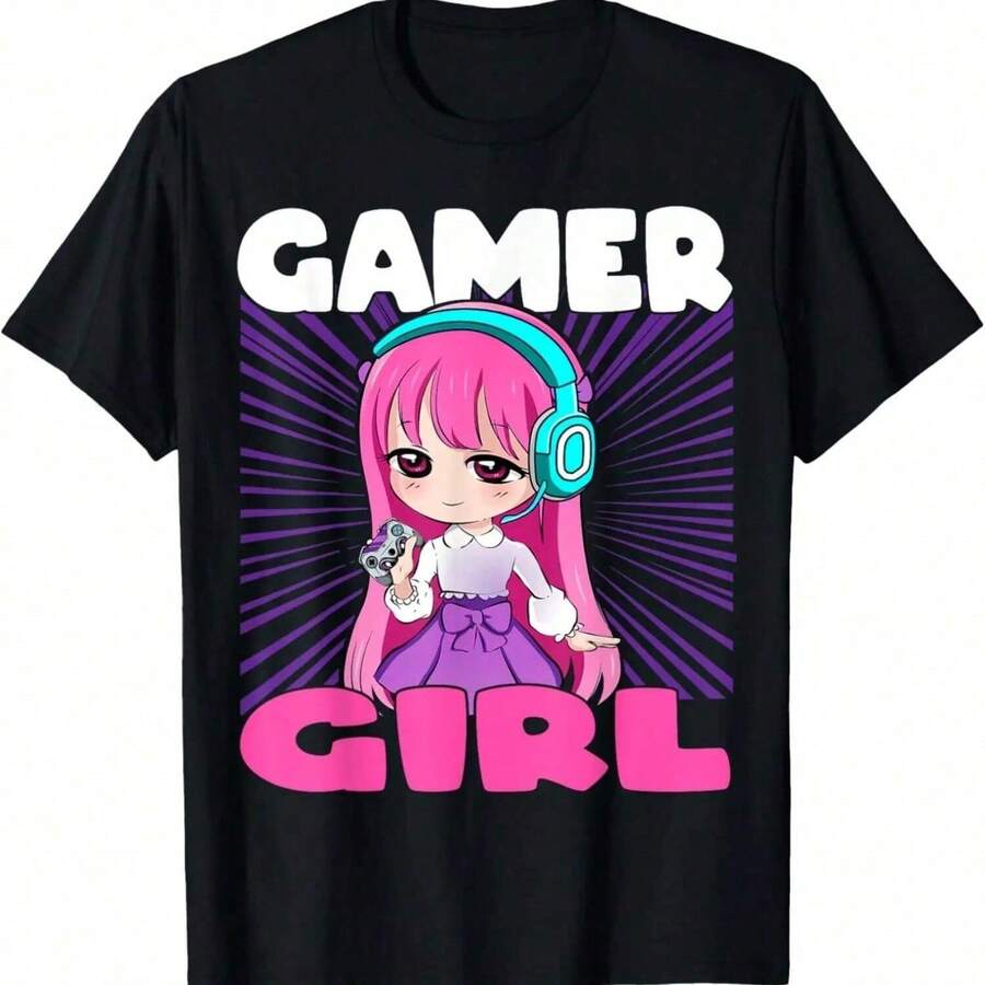 Gamer Girl Anime And Gaming Chibi Graphic Video Games T-Shirt - màu đen - Xem 1