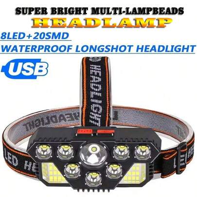 USB充电式手电筒，带变焦、电池电量显示，多功能便携式户外应急手电筒