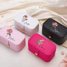 Customized Name Jewelry Box, Personalized Jewelry Box, Birth Month Flower Jewelry Box, Travel Jewelry Box, Bridesmaid Gift, Gift For Her, Mother's Gift, Mother's Day Gift - Multicolor - View 4