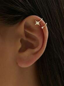 1件装精致S925纯银耳夹耳环，女士无耳洞低过敏性耳夹，18K镀金防褪色耳骨夹式耳环饰品 - 金色 - 查看 6