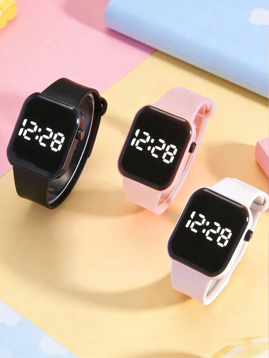 1个儿童及学生专用LED数字手表，时尚电子表，具备时间、日期、秒表功能，适合作为返校、圣诞节、生日礼物或日常佩戴。 - 彩色 - 查看 1