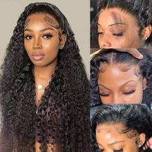 CEXXY 13x6 Deep Wave Lace Front Wig Made Of Human Hair, Pre-Plucked, Bleached Knots, 200% Density, Deep Curls, Natural Hair Color, Pre-Plucked, Pre-Cut, HD Lace Front Wig, Human Hair Wig For Women, Brazilian Human Hair, Deep Wave, Pre-Plucked Human Hair Wig, Lace Front Wig - Natural Black - 查看 3