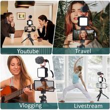 Video Vlogging Kit Smartphone Video Microphone Kit With Tripod/Phone Clip/LED Light/Mic/3.5mm/Type-C/ Lightning Cable/Remote Control, For  X  / A7 Camera : Cell Phones & Accessories - 1 - 查看 4