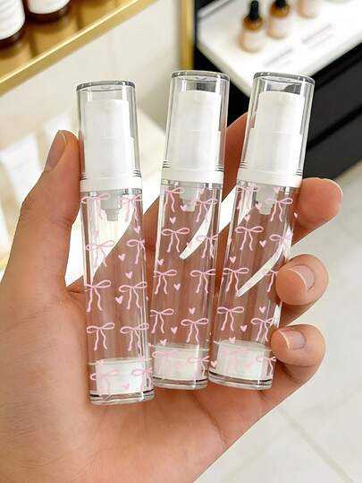 5/10/15ml Botella de loción recargable con patrón de lazo, cabezal de bomba compacto, esencial de maquillaje de viaje, botella de bomba de vacío cosmética básica, tamaño de viaje transparente, set de botellas de crema de viaje con bomba, envase cosmético al vacío portátil, esencial de viaje de negocios, fácil de transportar