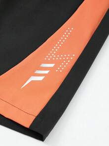 Pantalones cortos para hombres, pantalones cortos informales y transpirables con estampado de color de contraste en patchwork, pantalones cortos hasta la rodilla, pantalones deportivos de secado rápido con cordón para exteriores - Negro - Ver 6