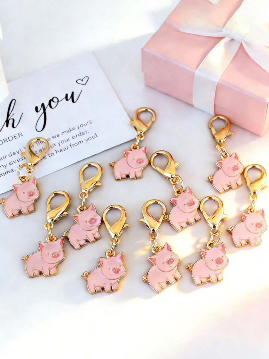 6个迷你粉色小猪钥匙扣，可爱甜美的小猪挂件，礼物吊坠，男女通用钥匙扣，情人节礼物，粉色情人节配饰，送给她的可爱小礼物