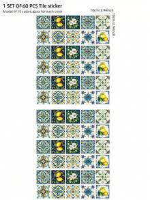 30pcs Lemon & Floral Ceramic Tile Stickers - 10x10cm Waterproof PVC Self-Adhesive Wall Stickers With Vibrant Blue, Yellow, Green And White Patterns, Suitable For Bathroom, Kitchen And Toilet - Easy To Remove, No Power Needed, Bathroom Wall Stickers, Kitchen Decor, Vivid Design, Oil-Proof Material - one-size - View 4