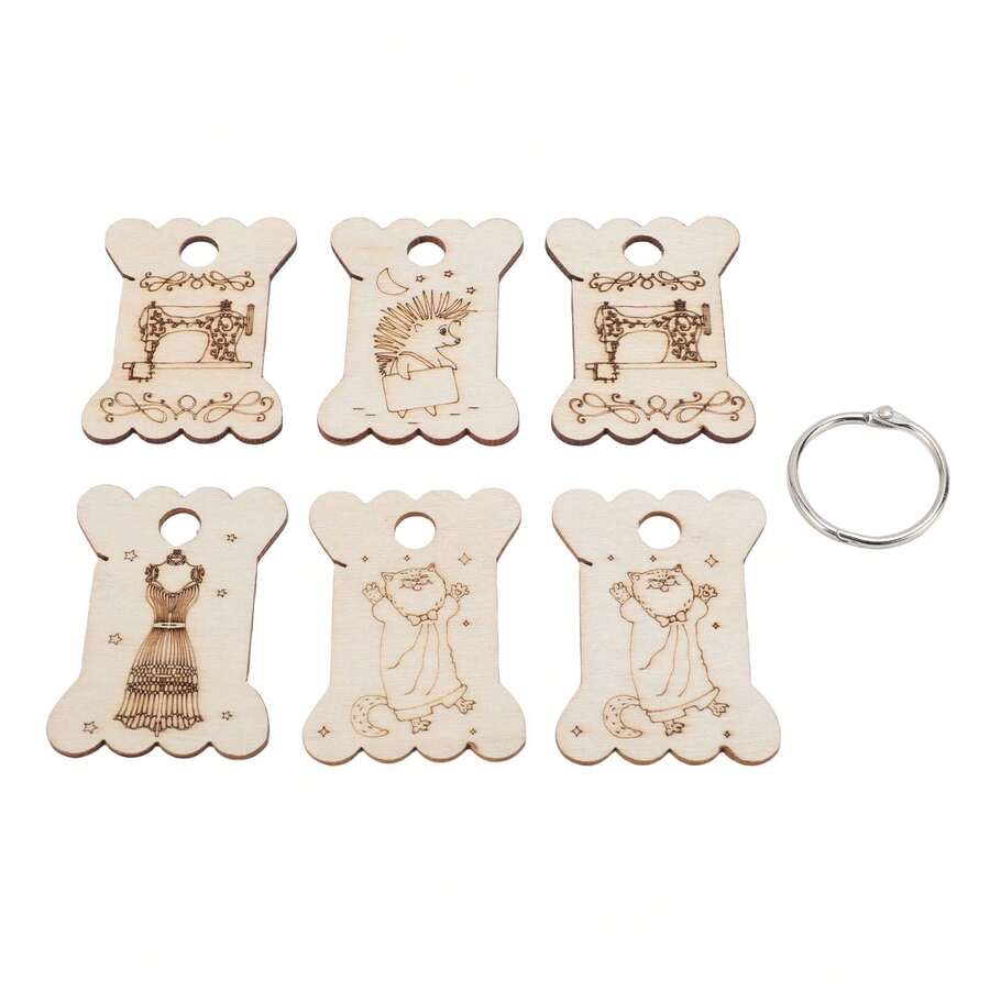 6 Pack Wooden Thread Bobbins With Exquisite Designs - Embroidery Thread Organizer For Craft Enthusiasts. - A - View 1