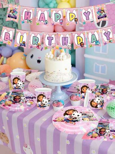 Themed Tableware Set, Includes 7-Inch And 9-Inch Plates, Cups, Napkins, Tablecloth, Banner, Suitable For Children's Parties, Birthdays, Valentine's Day, Thanksgiving, Family Gatherings, Restaurants And Birthday Parties