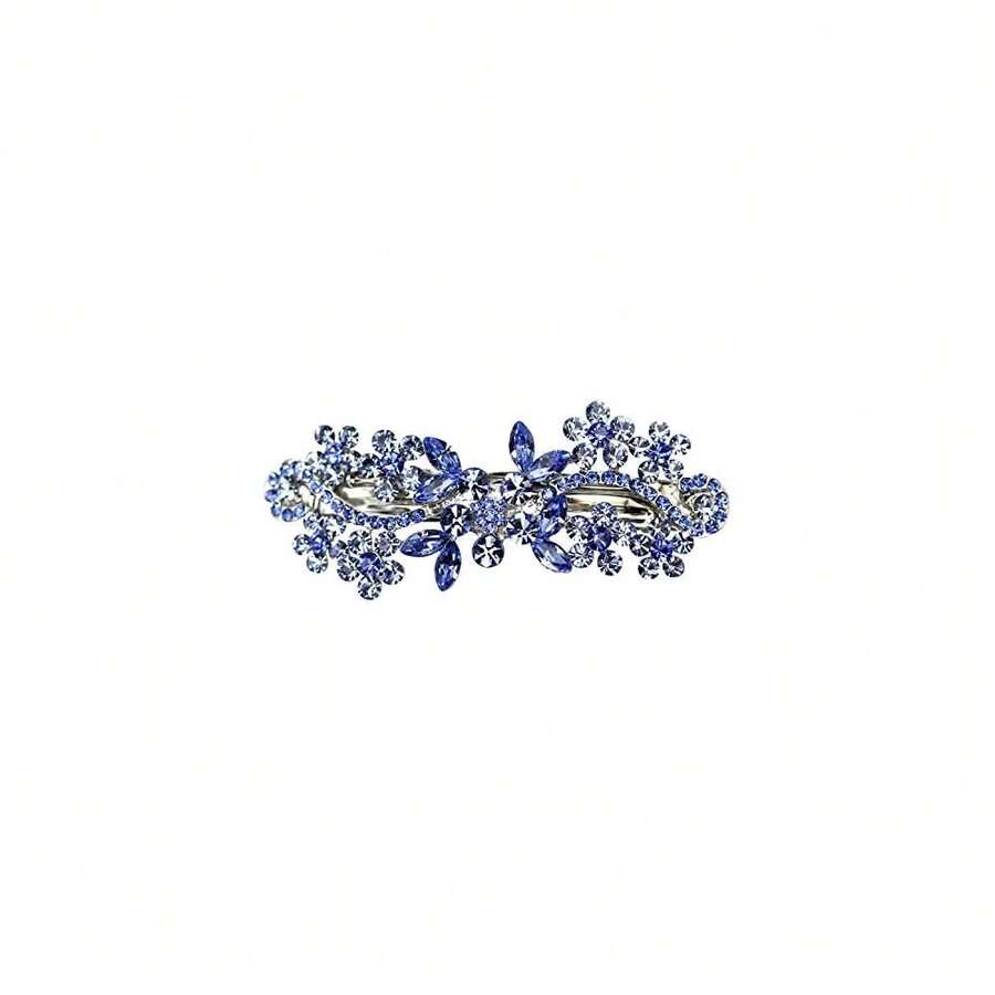 Gorgeous Blue Crystal Flower Hair Barrette Clip - Blue - View 1