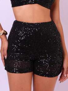 Women's Sequined Glitter Shorts For Parties/Debutantes - 黑色 - 查看 2
