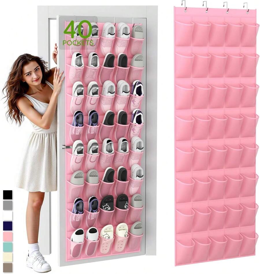 Euuztu Over Door Shoe Organizer With 40 Large Breathable Mesh Pockets, Space Saving Shoe Holder, Hanging Shoe Rack Entryway Bedroom Closet Storage - 藏蓝色 - 查看 1