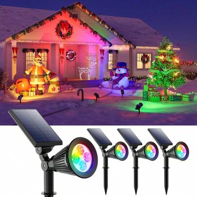 4/2/1 Solar Outdoor Waterproof Light With 3 Lighting Modes, Outdoor Solar Spotlight, Outdoor Christmas Decorations, With Dark Sensor Automatic Switch, ABS Plastic Material(Pay Attention To The Material), Suitable For Outdoor Landscaping Solar Garden, Yard Orchard Spotlight, Is The Best Choice For Home Decoration [White/Warm/Color].Solar Outdoor Lights/Christmas Tree Lights/Christmas Ornaments.Outdoor Solar Lights/Luces Solares/Luces Solares Para Jardin ﻿ ﻿