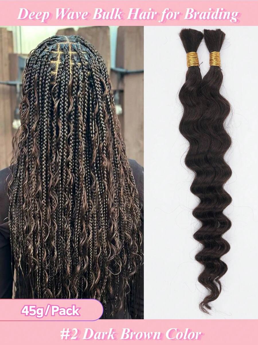 Braiding Hair Deep Wave Human Hair Bulk Deep Wave Human Braiding Hair 16 Inch Deep Wave Bulk Human Braiding Hair For Boho Braids Human Hair 45g Deep Wave Curly Human Hair - S2 - 查看 1