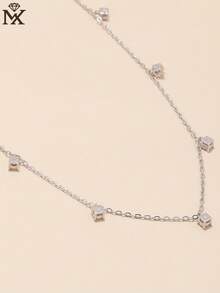 SYMFNY 1件925纯银时尚立方氧化锆吊坠项链，适合女士日常佩戴 - 銀色 - 查看 3