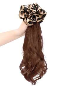 合成纤维马尾假发，复古豹纹发圈发夹，卷曲马尾 - 彩色 - 查看 9