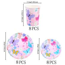 Floral & Butterfly Pattern Disposable Tableware Set, 7/9 Inch Party Plates, Disposable Paper Plates And Cups, Suitable For Holidays, Weddings, Engagements, Birthdays, Parties, Celebrations - Multicolor - View 6