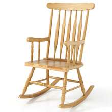 Lifezeal Solid Wood Rocking Chair Porch Rocker Indoor Outdoor Seat Glossy Finish Black Natural - Natural Color - View 11