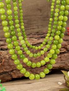 Dây chuyền đá olivine tự nhiên thanh lịch, vòng cổ hạt đá mã não xanh thời trang, dây chuyền đá thủ công dành cho nữ, phù hợp cho kỳ nghỉ, phong cách tối giản, đeo hàng ngày và dự tiệc. - màu xanh lá - Xem 2