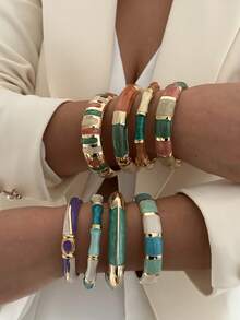 Vintage luxuriöse, goldfarbene, emaillierte, mehrfarbige, breite, übertriebene personalisierte Manschetten-Armband, geeignet für modebewusste Frauen, passend für Nachtclub, Musikfestival, Party, Junggesellinnenabschied, Bridal-Shower, Abschlussfeier und täglichen Gebrauch, ein Schmuckgeschenk für Bohème-Mode-Liebhaber - Verschiedenfarbig - Übersicht 3