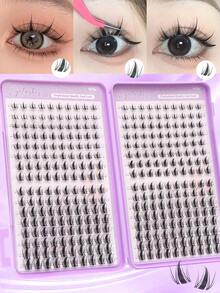 640片D型卷翘假睫毛套装，大容量组合装，DIY睫毛工具套装，包含30D+40D+50D+W型+枫叶型+恶魔型，个人D型卷翘假睫毛套装，含睫毛胶、镊子和定型液，9-16毫米混合长度睫毛 - 黑色 - 查看 1
