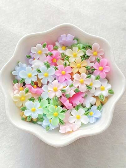 10/40/80 st blandade harts miniblommor och blad platta blomdekorationer - färgglada, mångsidiga blomnageldekorationer, 3D-hartsblomma nagelstrasstenar, flerfärgade hartsblomma nagelstenar för manikyrkonst, akrylnaglar, söt nageldekor och accessoarer, kvinnor vår/sommar gör-det-själv nageldekor