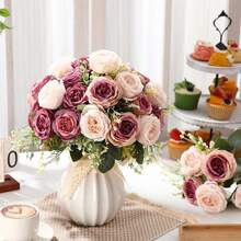 8 Bundles Artificial Peonies Flowers Fake Silk Peony Bouquet Faux Peonies Flowers Bulk For Decoration Vase Floral Arrangements Wedding Party Table (Dusty Pink,Dusty Rose) - 粉紅 - 查看 5