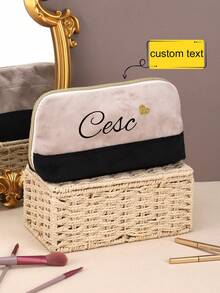 1 Stück anpassbare Tragetasche mit Farbblöcken in Nude und Schwarz. Große Kapazität mit weiter Öffnung, glatter Reißverschluss für einfache Aufbewahrung. Aus Velours gefertigt, praktisch, vielseitig, fleckresistent und wiederverwendbar. - Verschiedenfarbig - Übersicht 2