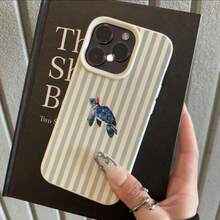 1pc TPU Material Blue Striped Floral Sea Turtle Pattern Phone Case Compatible With Apple 17 Pro Max/17/16 Pro Max/15/13/12/11, S20 FE/A15/S24/A55, Redmi Note 11/Note 12/Note 13 Pro, Full Coverage Anti-Drop Soft Protective Phone Cover - White - View 2