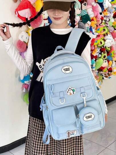 Korean Style Versatile Utility Backpack, Large Capacity Casual Daypack For Students, Unisex Travel Bag