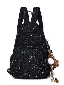 New Fashionable Backpack, Korean Style Girly Casual Travel Lightweight Backpack, Starry Sky Pattern Student Backpack & Chest Bag - A - View 14