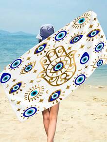 1pc Fatima Hand Pattern Beach Towel, Evil Eye Geometric Print Super Soft Quick Dry Large Beach Towel/Bath Towel, Sacred Geometry Design Beach Towel For Beach, Bathroom, Swimming, Fitness, Yoga, Camping, Soft & Comfortable Microfiber Towel, Lightweight & Portable, Wind & Sun Protection, Summer Travel Anti-Sand, Beach Resort Essential Gift Shawl Beach Towel (Single-Sided Print, Multiple Colors Available) - Eye Wrinkles B - View 5