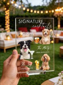 Personalized Custom Signature Cocktail Display Stand Featuring Adorable Dogs​ – Clear Acrylic Tabletop Stand (Approx. 20x15cm) Showcasing 3+ Dog Photos Paired With Signature Cocktails - Multicolor - View 12