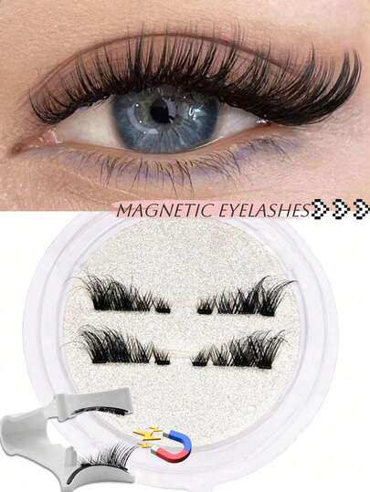 Waloshow 1 par de pestañas postizas magnéticas, estilo de media pestaña, sin necesidad de pegamento, pestañas magnéticas cortas, efecto de maquillaje de ojos de gato natural, reutilizables, adecuadas para extensiones de pestañas, ideal para personas descuidadas, blogueras de belleza y regalos