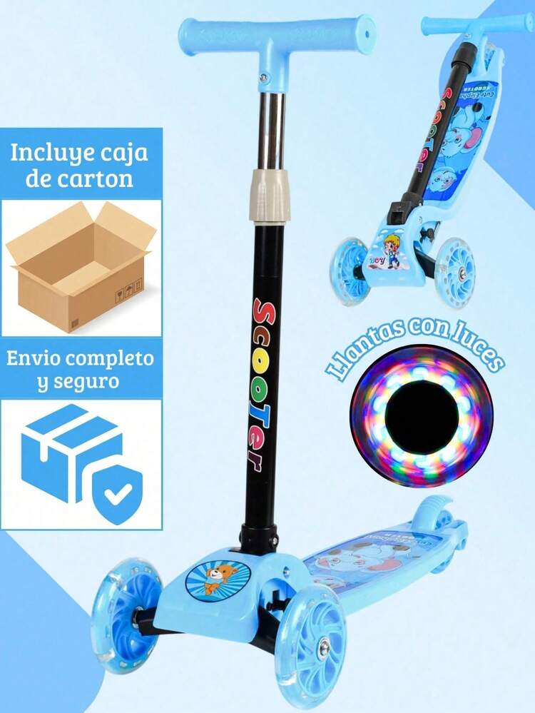 Patín Del Diablo Con Luz En Las llantas, Scooter Plegable Para Niños Con 3 Ruedas, Con Luz y Freno Trasero, Patinete Plegable Para Niños, Patines Para Niñas y Niños, Juguetes Para Niños y Niñas, Juguetes Para Dia del Niño - Azul - Añade 1