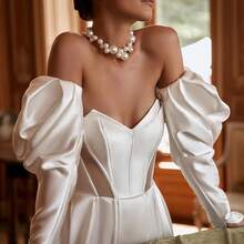 Elegant Sexy Off Shoulder High Slit Corset A Line Satin Formal Bridal Dress Registration Wedding Dress For Bride,Bridal Fashion,Evening Party Dress Bridal Gowns,Romantic Church Ceremony Wedding Dress,Suitable For Wedding,Party,Singles' Party,Vacation,Bride,Formal Occasions,Dinner Dress,Prom Dress,Homecoming Dress,Cocktail Party - 白色 - 查看 4