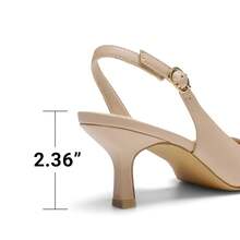 Women's Kitten Heels Slingback Pumps Closed Pointed Toe Low  Stiletto Heels Party Wedding Sexy Casual Dress Shoes - 米色 - 查看 6