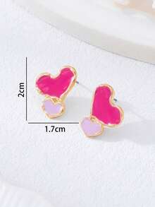 1 Pair Cute Minimalist Oil Drop Heart Shaped Earrings, Suitable For Daily Wear, Gifts, And Date Outfits - Pink - View 5