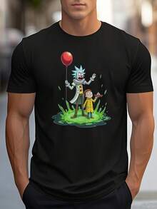 Camiseta casual de algodón con estampado gráfico del logo de  para hombres, de ajuste regular, manga corta, cuello redondo, lavable a máquina, regalo de primavera/otoño para papá, regalo del Día del Padre, material cómodo, camiseta estampada, guardarropa de papá, camiseta gráfica de manga corta para hombres - moda de verano fresca ‌   Camiseta gráfica de manga corta estilo callejero para atuendos diarios ‌ - Negro - Ver 8