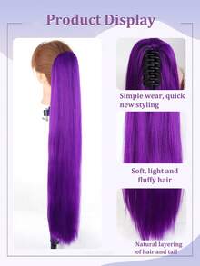 28/26英寸合成纤维紫色编织假发，带夹式马尾接发，适合角色扮演、万圣节、圣诞节等场合。 - 彩色 - 查看 5