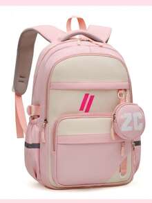 New Lightweight Ergonomic Backpack, Large Capacity Casual Schoolbag For Students - Pink - View 7