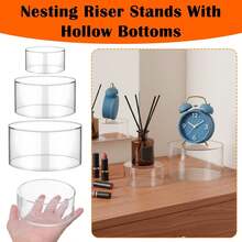 Giá trưng bày acrylic 3 kích cỡ, đế tròn trong suốt xếp lồng vào nhau, thiết kế đáy rỗng, thích hợp để trưng bày trang sức, bánh ngọt và đồ dùng tiệc tùng. - trong suốt - Xem 5
