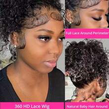 NARNI Invisi Strap 360 Lace Front Wigs Human Hair Pre Plucked Drawstring Human Hair Wig 250% Density Deep Wave Human Hair Wig 13x6 HD Transparent Lace Frontal Wig 360 Full Lace Human Hair Wig Deep Curly Wig Make High Ponytail Natural Hairline - Natural Black - 查看 6