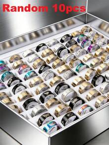10/20/30/50/100/200/300/500pcs Random Fashion Ring Set, Made Of Stainless Steel, Multiple Styles For Mix And Match, Suitable For Men And Women With Uncertain Styles And Sizes - Multicolor - View 15