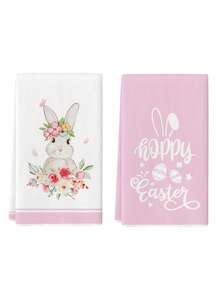 2 Piezas de Toallas de Cocina con Estampado de Conejito Rosa y Floral, Toallas de Platos Feliz Pascua que se Pueden Usar para Secar las Manos en la Cocina, Toallas de Té - Rosa Pálido - Ver 7