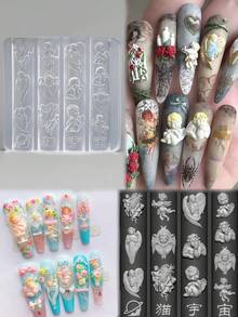 1pc Baroque Angel Relief Photo Frame Wishing Pool Cupid Wings 3D Nail Art Decor Transparent Mold - Clear - View 11