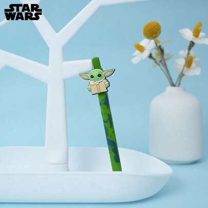 StarWars 1pc Star Wars Official Licensed Yoda Master Cartoon Anime Pattern Stationery Neutral Pen, Suitable For Drawing, Note-Taking, Writing, Coloring, Medium Tip, Black Barrel, Black Ink, Ideal As Christmas Gift, Party Favor, Etc.