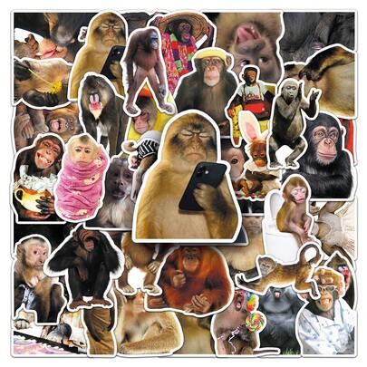 50 PCS Crazy Monkey Stickers Perfect For Decorating Your Phone, Water Bottles, Scrapbook, Journaling, Phone, Car, Laptop & More! For Gift Bags, Envelope Seals, Party Decoration, Office Supplies.